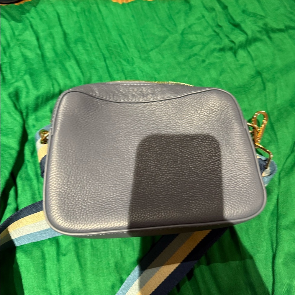 Elegant Slate blue Leather Crossbody Bag From Pom Pom london